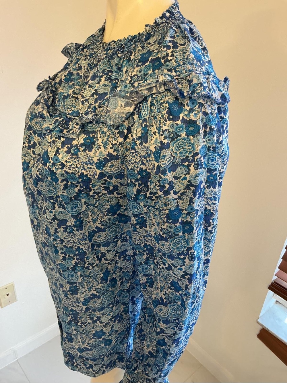 Re-Imagined by J. Crew inspired by the planed Blue Floral Smocked Neck Blouse